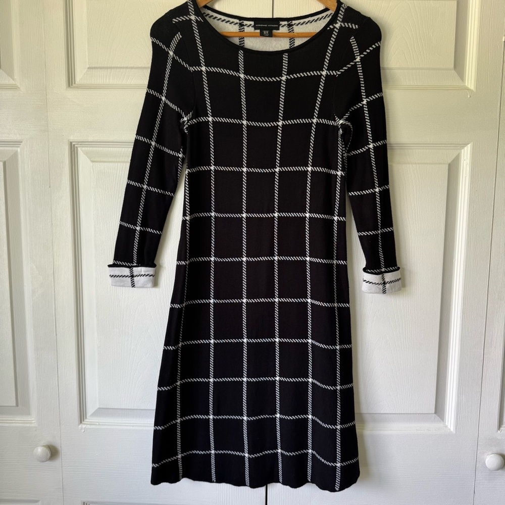 Adrienne Vittadini Grid Pattern Shift Dress – Black/White – Size XS - Picture 1 of 11